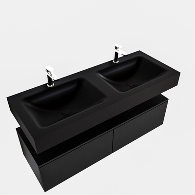 MONDIAZ ALAN 120cm - meuble sous-vasque - 2 tiroirs - lavabo suspendu - 2 vasques - 2 trous de robinet - urban