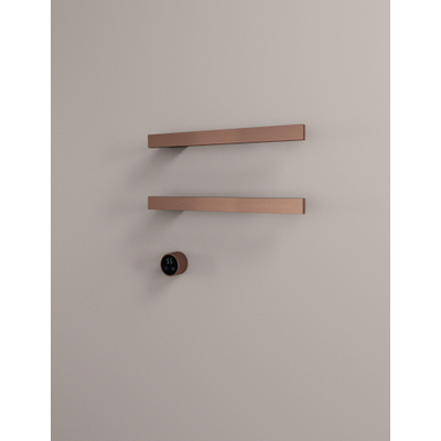Hotbath &MORE Handdoekradiator - 50x38cm - vierkant - 2 stangen - horizontaal - met schakelaar - PVD - geborsteld koper