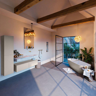 MONDIAZ ALAN - DLUX Ensemble de meubles de salle de bains - 130cm - meuble bas - Linen - 2 tiroirs - lavabo suspendu - vasque à droite - 0 trous de robinetterie - Glace