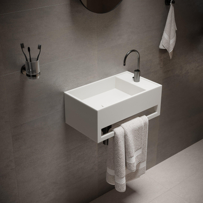 Ideavit Solidcube Wastafel 50x30x20cm rechthoek 1 kraangat 1 wasbak met handdoekhouder Solid surface wit