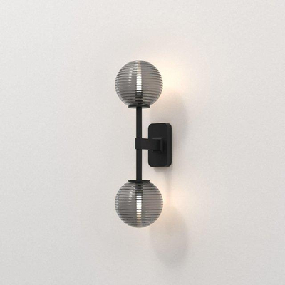 Astro Tacoma Twin Applique/Plafonnier - 230V - IP44 - bulbeux - cannelé - verre fumé - noir mat