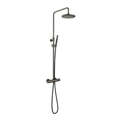 Hotbath Cobber Thermostatische regendoucheset - met 20cm ronde hoofddouche staafhanddouche - verweerd ijzer verouderd (zwart)