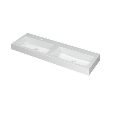 INK Momento wastafel - 140x45x9cm - 2 wasbakken - 2 kraangaten - polystone wit glans