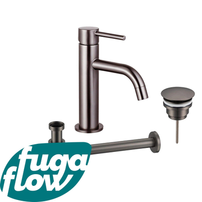 FugaFlow Eccelente Sobrado Badkamer Slim Wastafelkraanset - lage wastafelkraan - always open plug - verlaagde design sifon - PVD Gepolijst Gunmetal