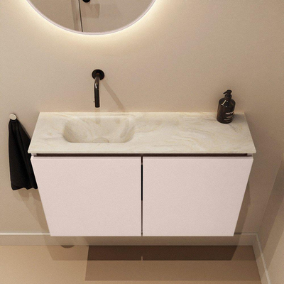 MONDIAZ TURE-DLUX Meuble WC 80 cm Rosee. Lavabo EDEN Ostra position gauche. Sans trou de robinet.