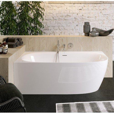 Zeza Cheb Baignoire semi-îlot angle gauche 170x80cm acryllique avec pieds et siphon Blanc brillant