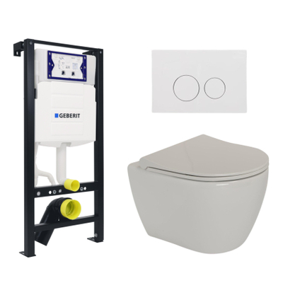 Plieger Lima Ensemble WC - réservoir encastré UP320 - WC suspendu - sans rebord - abattant - softclose - plaque de commande blanche - boutons ronds - blanc