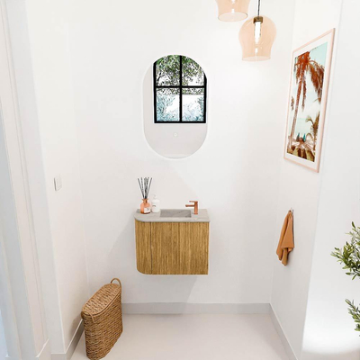 Mondiaz JOYA-DLUX 51.6cm toiletmeubel - ronding links kleur Oak - Wastafel FAYE positie Rechts 1 kraangat kleur Glace.