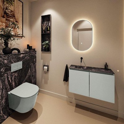 MONDIAZ TURE-DLUX Meuble toilette - 80cm - Greey - EDEN - vasque Lava - position gauche - sans trou de robinet