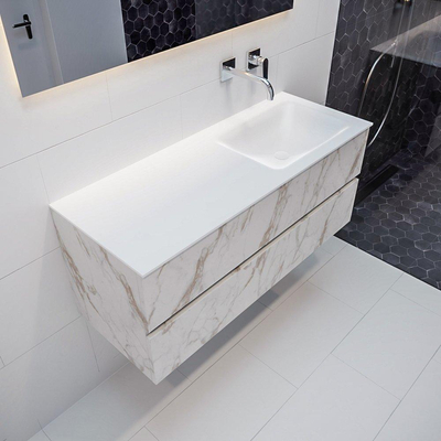 Mondiaz VICA Meuble Carrara avec 2 tiroirs 120x50x45cm vasque Cloud droite sans trous de robinet
