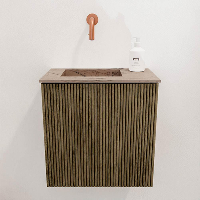 Mondiaz JOYA-DLUX 40cm toiletmeubel - kleur Dusk - Wastafel FAYE positie Links Zonder kraangat kleur Arena.