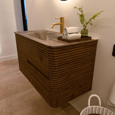 Mondiaz CIRO-DLUX Badkamermeubelset - 90x45x50cm - Solid surface wastafel Oza - 1 wasbak Midden - 1 kraangat - 2 lades - Dusk