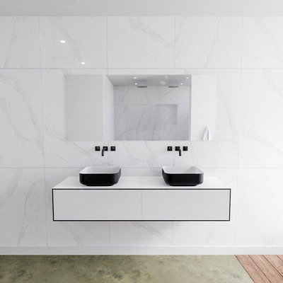 Mondiaz Lagom Meuble salle de bains 160x30.9x45cm Solid Surface Urban 2 tiroirs avec lavabo BINX vasque à poser double sans trous de robinet