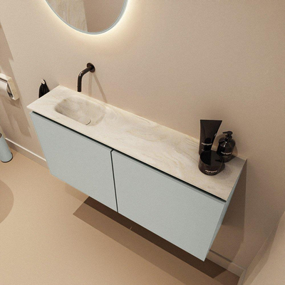 MONDIAZ TURE-DLUX Meuble toilette - 100cm - Greey - EDEN - vasque Ostra - position gauche - sans trou de robinet