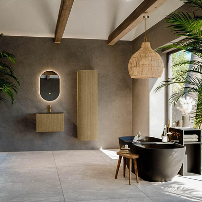 Ensemble de meuble de salle de bain Mondiaz KURVE-DLUX - 60x46x40cm - 1 tiroir - lavabo en solid surface - milieu - 1 trou de robinet - Dusk