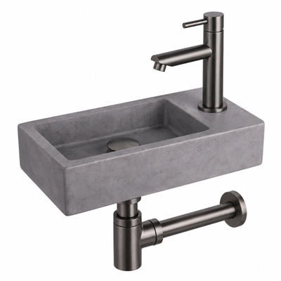 Fortifura Fuente fonteinset – rechthoekig – 40x22x8 cm – beton grijs – kraan gunmetal