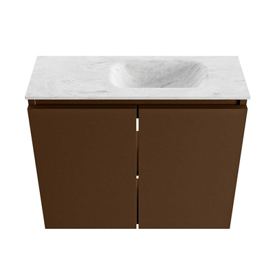 MONDIAZ TURE-DLUX Meuble de toilettes 60cm Rust. EDEN lavabo Opalo position droite. Sans trou de robinet.