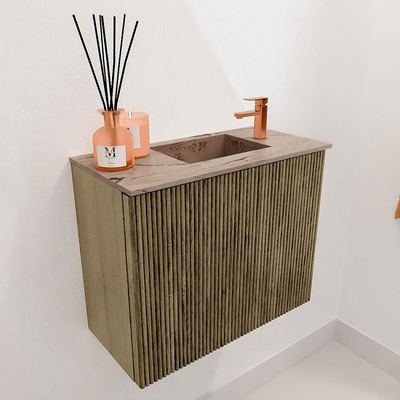 Mondiaz JOYA-DLUX 50cm toiletmeubel - kleur Dusk - Wastafel FAYE positie Rechts 1 kraangat kleur Arena.