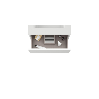 Adema Chaci PLUS Ensemble de meuble - 59.5x86x45.9cm - vasque à poser sur plan - robinets encastrables Inox - 3 tiroirs - miroir rectangulaire - Blanc mat
