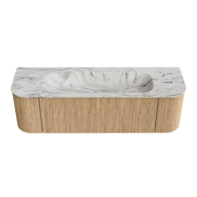 MONDIAZ KURVE-DLUX 150cm Meuble salle de bain avec module 25 G et D - couleur Oak - 1 tiroir - 2 portes - vasque BIG MEDIUM centre - sans trou de robinet - couleur Glace