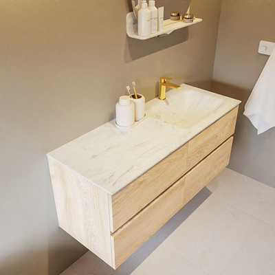MONDIAZ VICA-DLUX Ensemble meuble de salle de bains - 120cm - meuble bas Washed oak - 4 tiroirs - lavabo encastré cloud à droite - 1 trou de robinet - version haute 60cm - opalo