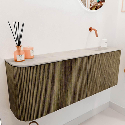 Mondiaz JOYA-DLUX 111.6cm toiletmeubel - ronding links kleur Dusk - Wastafel FAYE positie Rechts Zonder kraangat kleur Ostra.