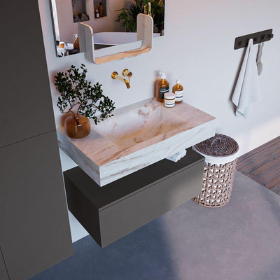 Mondiaz ALAN-DLUX Ensemble de meuble - 80cm - meuble Dark grey mat - 1 tiroir - Lavabo Cloud Frappe suspendu - vasque Centre - 0 trous de robinet