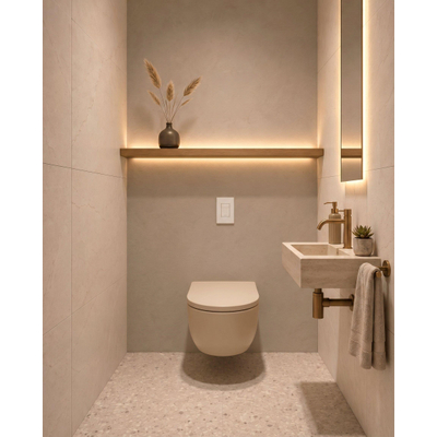 QeramiQ Dely Swirl Toiletset - 36.5x 53cm - Grohe Rapid inbouwreservoir - 35mm zitting - witte bedieningsplaat - rechthoekige knoppen - beige