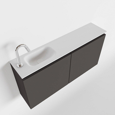 MONDIAZ TURE Toiletmeubel 100x23x50cm met 1 kraangaten 2 deuren dark grey mat Wastafel Eden links Solid Surface Wit