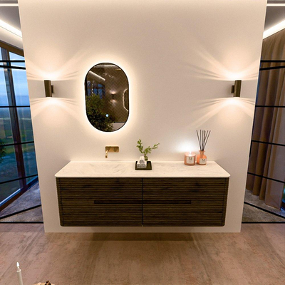 Mondiaz CIRO-DLUX Badkamermeubelset - 160x45x50cm - Solid surface wastafel Opalo - 1 wasbak Links - zonder kraangaten - 4 lades - Shadow