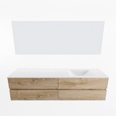 MONDIAZ Vica Badkamermeubelset - 190cm - onderkast washed oak - 4 lades - wastafel cloud rechts - zonder kraangaten - kleur talc - LED spiegel - XL versie 60cm hoog