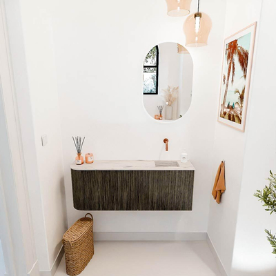 Mondiaz JOYA-DLUX 111.6cm toiletmeubel - ronding links kleur Shadow - Wastafel FAYE positie Rechts Zonder kraangat kleur Nata.