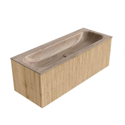 MONDIAZ KURVE-DLUX 120cm badmeubel kleur Oak met 1 lade en 0 deuren. Wastafel BIG LARGE Midden zonder kraangat Saba.