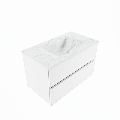 MONDIAZ VICA-DLUX Ensemble meuble de salle de bains - 80cm - meuble bas talc - 2 tiroirs - lavabo encastré cloud central - 1 trou de robinet - version haute 60cm - opalo
