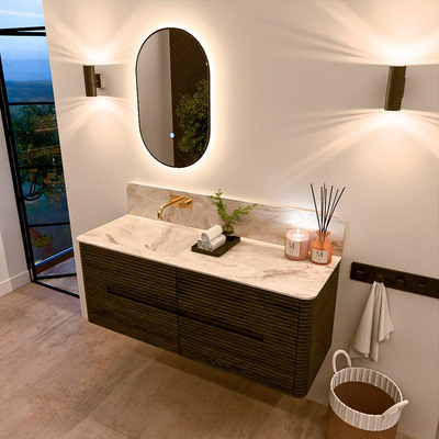 Mondiaz CIRO-DLUX Ensemble de meubles de salle de bains - 130x45x50cm - lavabo solid surface Frappe - 1 vasque à gauche - sans trous de robinet - 4 tiroirs - Shadow