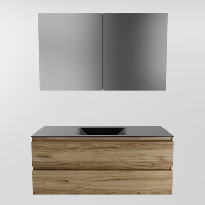 Mondiaz AIVY Ensemble de meuble - 120x45x50cm - 0 trous de robinet - 1 vasque Urban Solid surface - Centre - 2 tiroirs - avec armoire de toilette - Melamine Chai