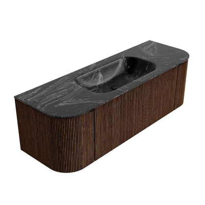 MONDIAZ KURVE-DLUX Meuble de salle de bains 140 cm avec module 25 Len R couleur Walnut avec 1 tiroir et 2 portes. Lavabo BIG SMALL centré 1 trou de robinet couleur Lava.