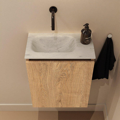 MONDIAZ TURE-DLUX Meuble de toilettes 40cm Washed Oak. EDEN vasque Opalo position gauche. Sans trou de robinet.