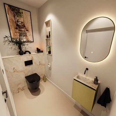 MONDIAZ TURE-DLUX Meuble de toilettes 40 cm Oro. EDEN vasque Frappe position à gauche. Sans trou de robinet.
