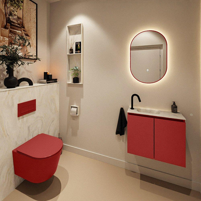 MONDIAZ TURE-DLUX Meuble toilette - 60cm - Fire - EDEN - vasque Ostra - position gauche - 1 trou de robinet