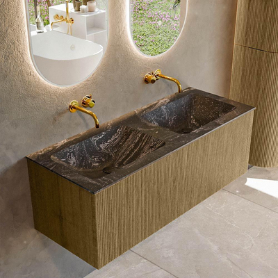 Mondiaz KURVE-DLUX Ensemble de meuble de salle de bains - 120x46x40cm - 1 tiroir - vasque solid surface - double - sans trou de robinet - Dusk