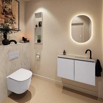 MONDIAZ TURE-DLUX 80cm toiletmeubel Cale. EDEN wastafel Opalo positie rechts. Met 1 kraangat.