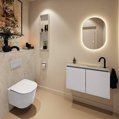 MONDIAZ TURE-DLUX Meuble toilette - 80cm - Cale - EDEN - vasque Opalo - position droite - 1 trou de robinet