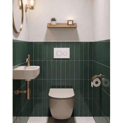 QeramiQ Dely Ensemble de toilette - réservoir encastré Qeramiq Flush - abattant slim - plaque de commande en plastique blanc brillant - boutons ronds - beige