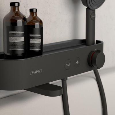 Hansgrohe Pulsify Select mitigeur thermostatique bain avec tablette de douche 40cm mat noir