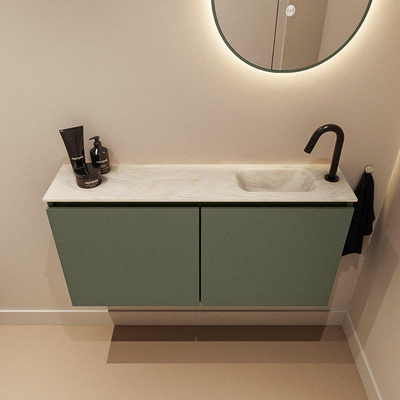 MONDIAZ TURE-DLUX 100cm toiletmeubel Army. EDEN wastafel Ostra positie rechts. Met 1 kraangat.