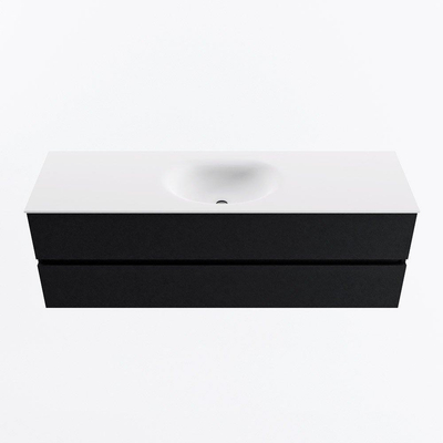 MONDIAZ VICA meuble sous lavabo 150cm Urban 2 tiroirs. Lavabo MOON central sans trou de robinet, couleur Talc.