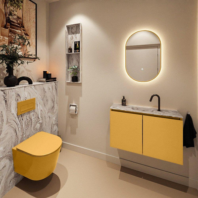 MONDIAZ TURE-DLUX 80cm toiletmeubel Ocher. EDEN wastafel Glace positie midden. Met 1 kraangat.