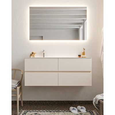 Mondiaz VICA ensemble de meuble de salle de bain - 120cm - meuble sous-vasque lin - 4 tiroirs - lavabo lune gauche - 1 trou de robinet - miroir LED - version XL 60cm de haut