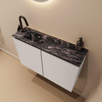 MONDIAZ TURE-DLUX Meuble toilette - 80cm - Linen - EDEN - vasque Lava - position gauche - 1 trou de robinet